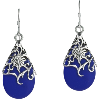 Floral Vine Ornate Teardrop Natural Shell .925 Silver Earrings 3