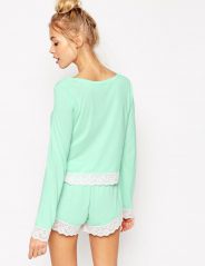 Lace Trim Long Sleeve Tee & Short Pyjama Set_1