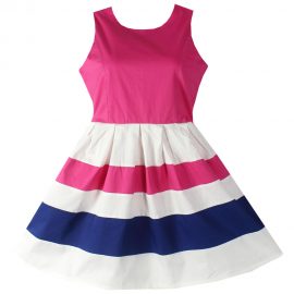 Girls Dresses Pink Striped Cotton Party Pageant_01