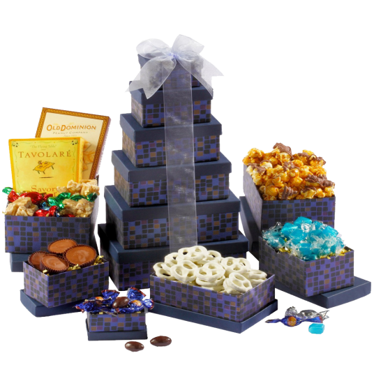 Broadway Basketeers Souring Saphire Sympathy Gift Tower 1 Broadway Basketeers Souring Saphire Sympathy Gift Tower 1