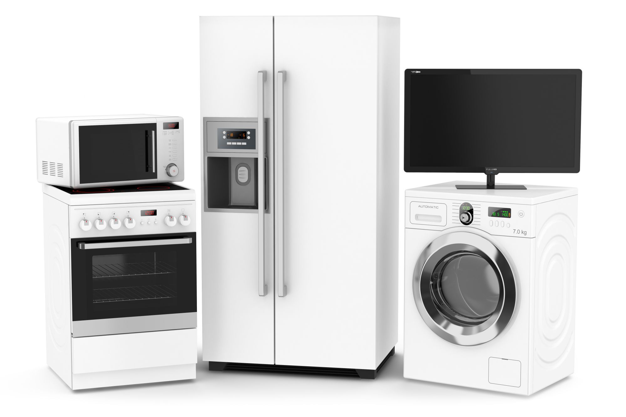 Set of household technics isolated on white background
