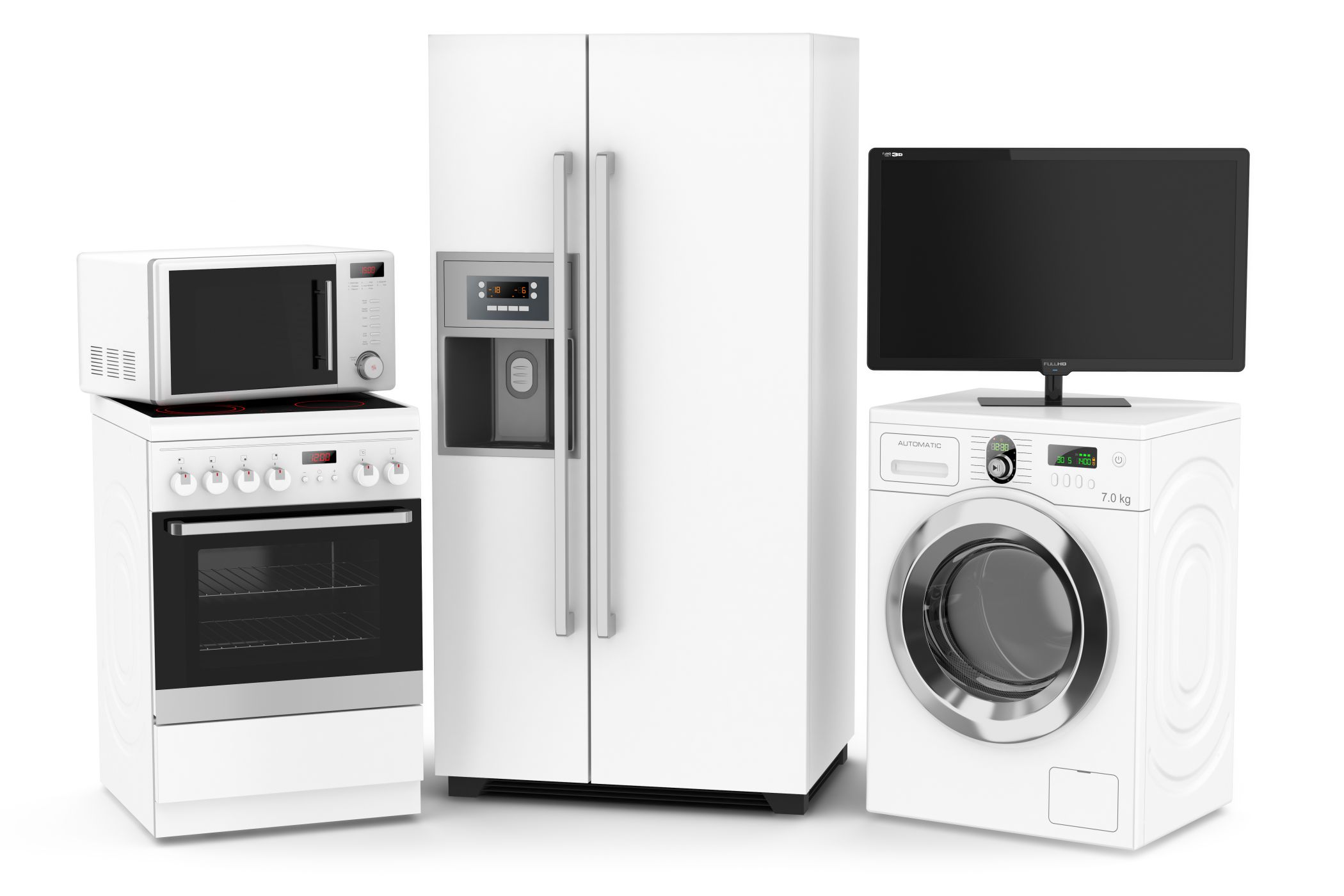 Set of household technics isolated on white background