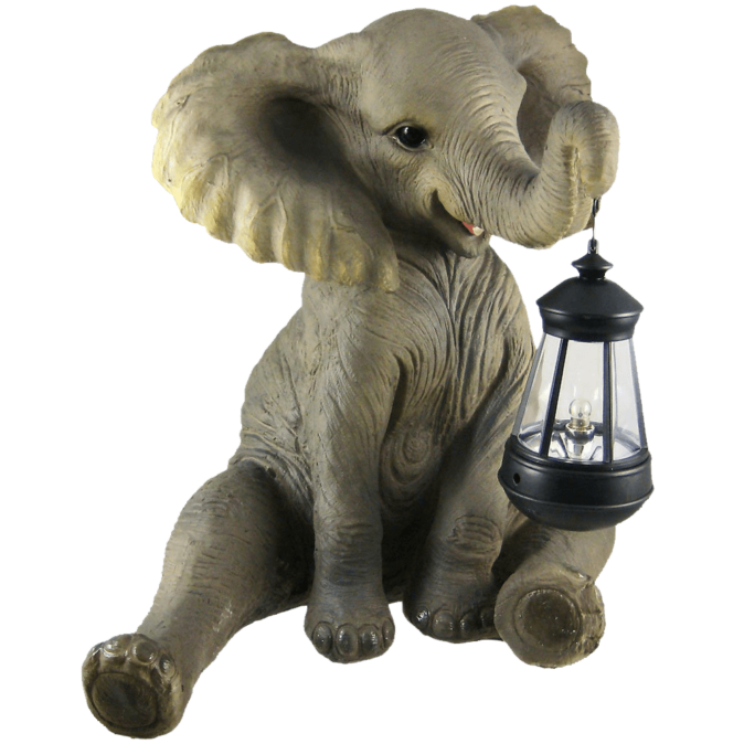 Cute African Elephant Porch – Garden Statue W- Lantern 1