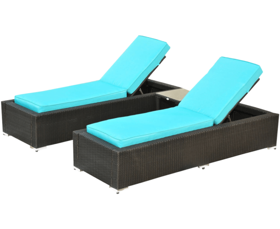 Outsunny 3-Piece Rattan Wicker Patio Chaise Lounge Chair Set with Table_1 Outsunny 3-Piece Rattan Wicker Patio Chaise Lounge Chair Set with Table_1