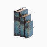 Faux Leather Book Boxes (Set Of 3), Blue_2