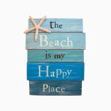 The Beach Is My Happy Place – Plank Board Sign with Starfish and Rhinestone Accents_1