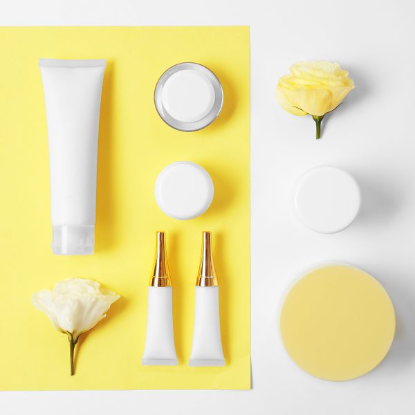 Cosmetics spa mock-up on color background