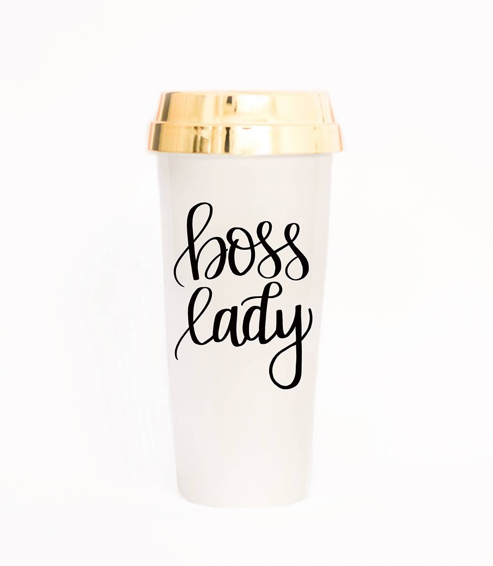 Boss Lady Travel Mug Gold Travel Mug Gift for Boss Gift for Her Girl Boss Coffee Mugs Travel Tumbler Motivational Mug Boss Babe Calligraphy_1