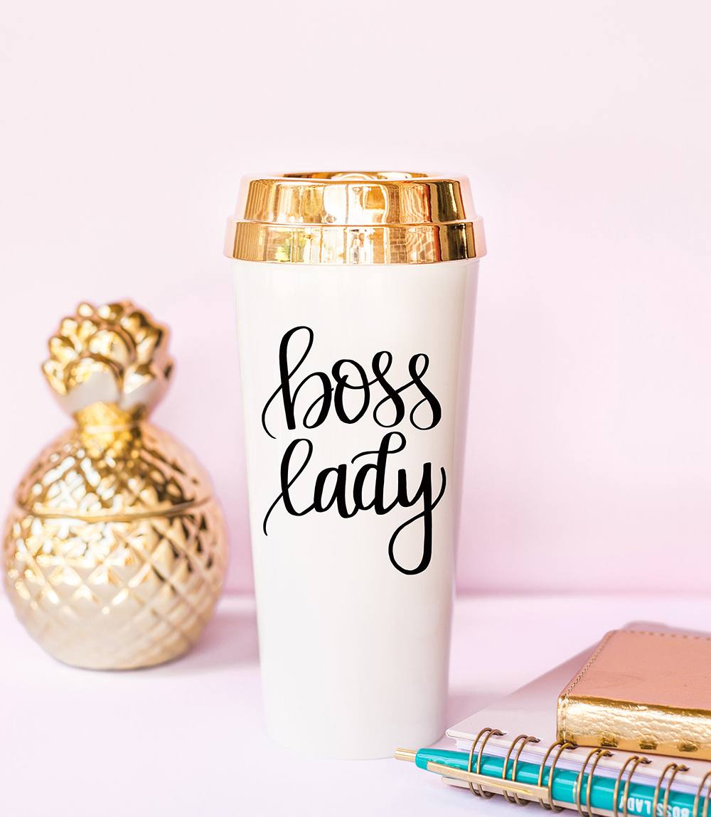 Boss Lady Travel Mug Gold Travel Mug Gift for Boss Gift for Her Girl Boss Coffee Mugs Travel Tumbler Motivational Mug Boss Babe Calligraphy_2