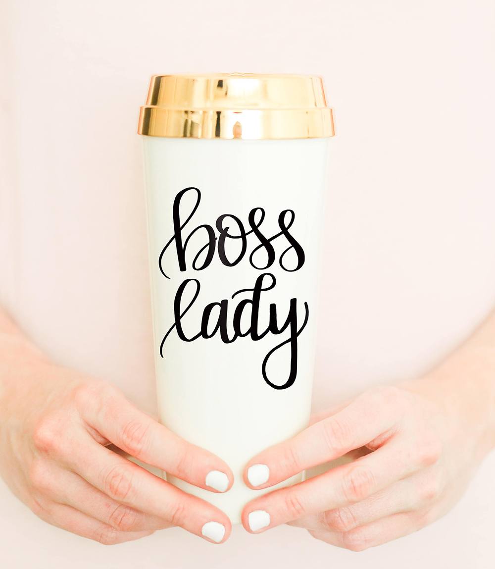 Boss Lady Travel Mug Gold Travel Mug Gift for Boss Gift for Her Girl Boss Coffee Mugs Travel Tumbler Motivational Mug Boss Babe Calligraphy_3