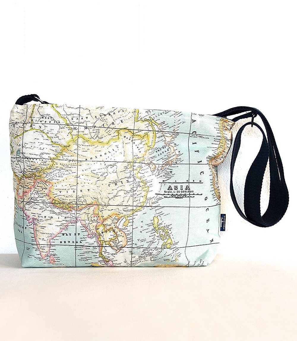 Large Zip Top Cross Body Purse Pocketbook Handbag in Retro Old Map Print Rainproof _1