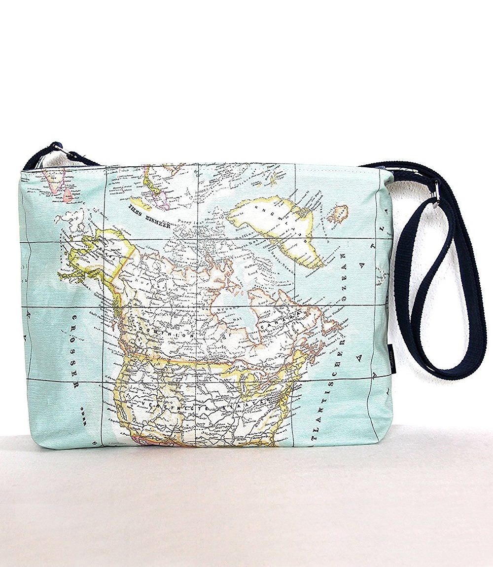 Large Zip Top Cross Body Purse Pocketbook Handbag in Retro Old Map Print Rainproof _2