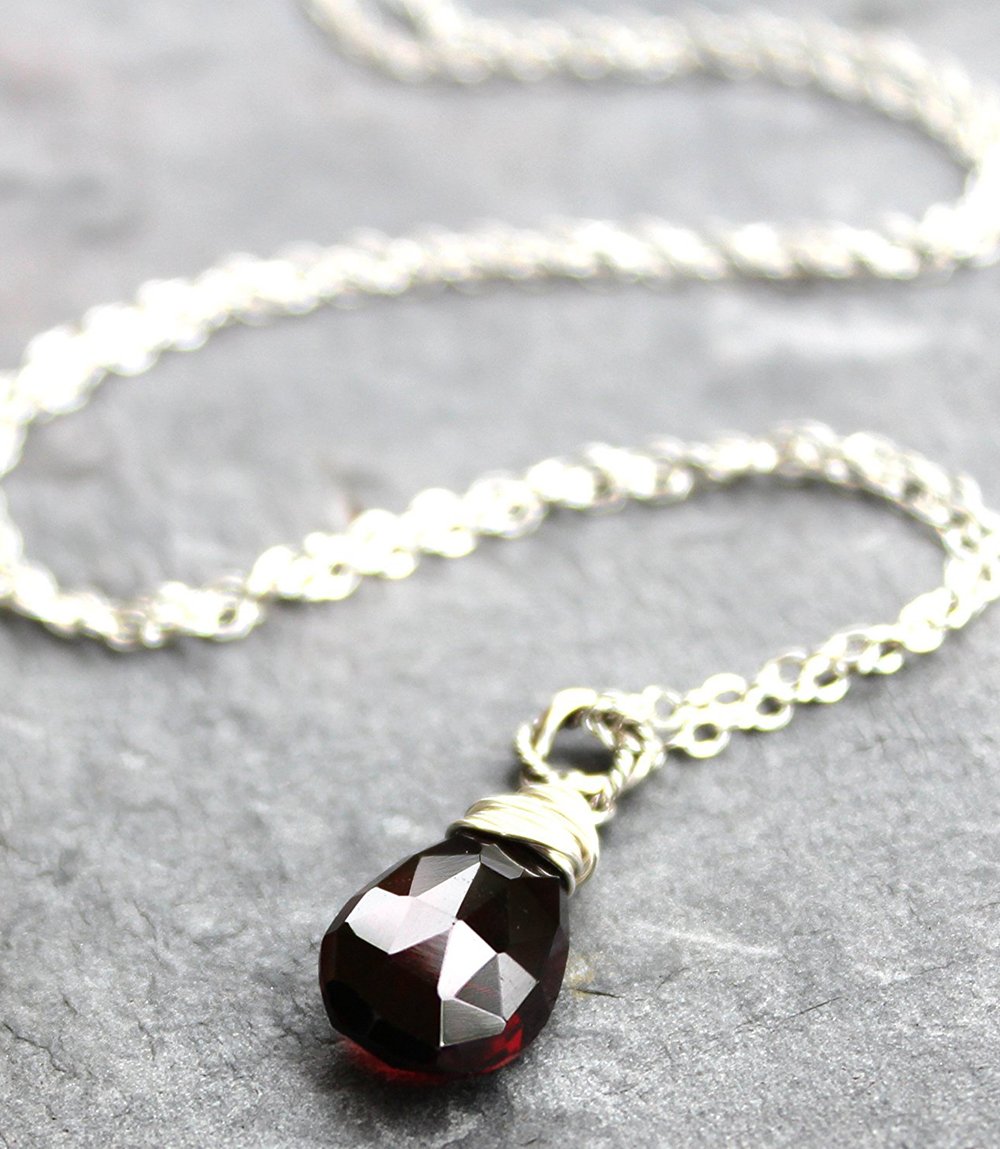 Petite Garnet Necklace Sterling Silver Pendant Faceted January Birthstone Dark Red, 18 Inch_2