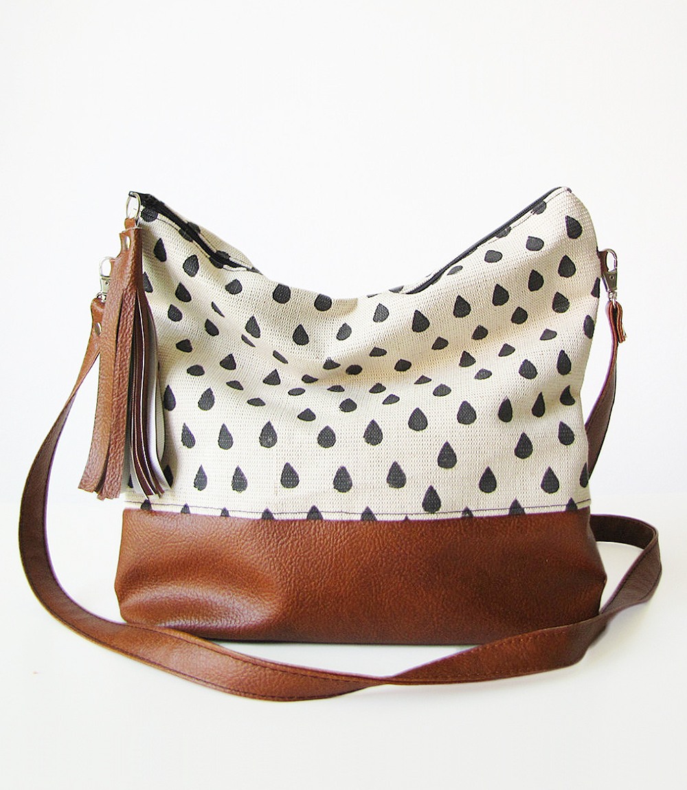 Raindrops Boho bag, Crossbody bag, Canvas and Vegan Leather, Slouchy Messanger bag, Shoulder bag, Tassels, Clutch purse_1