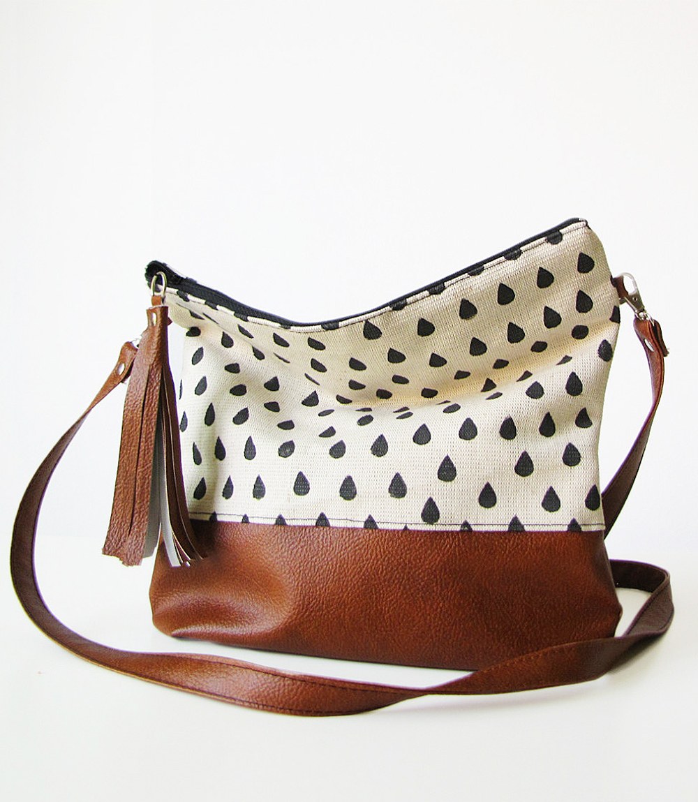 Raindrops Boho bag, Crossbody bag, Canvas and Vegan Leather, Slouchy Messanger bag, Shoulder bag, Tassels, Clutch purse_2