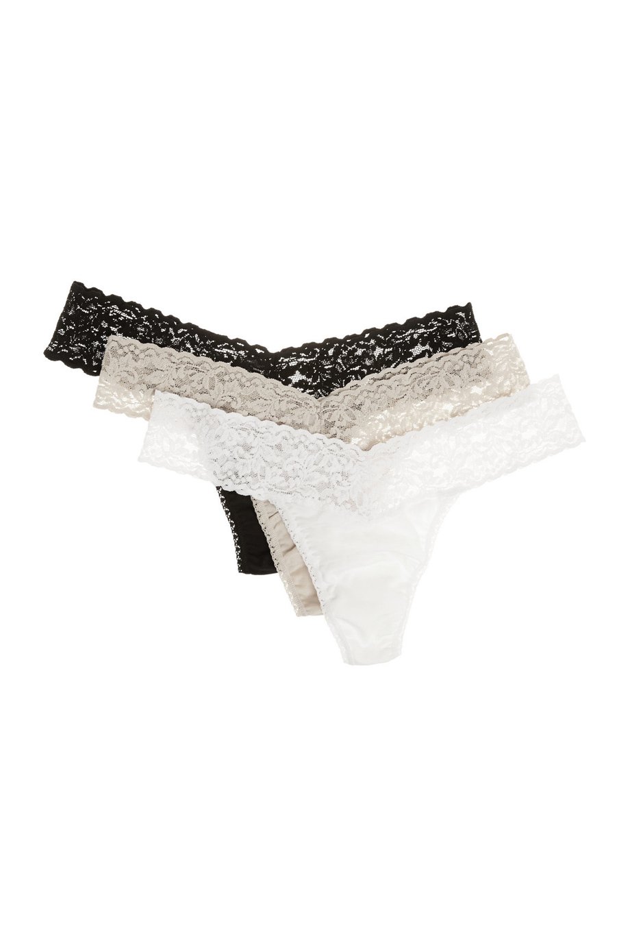 Set of three Low Rise lace-trimmed organic stretch-cotton thongs