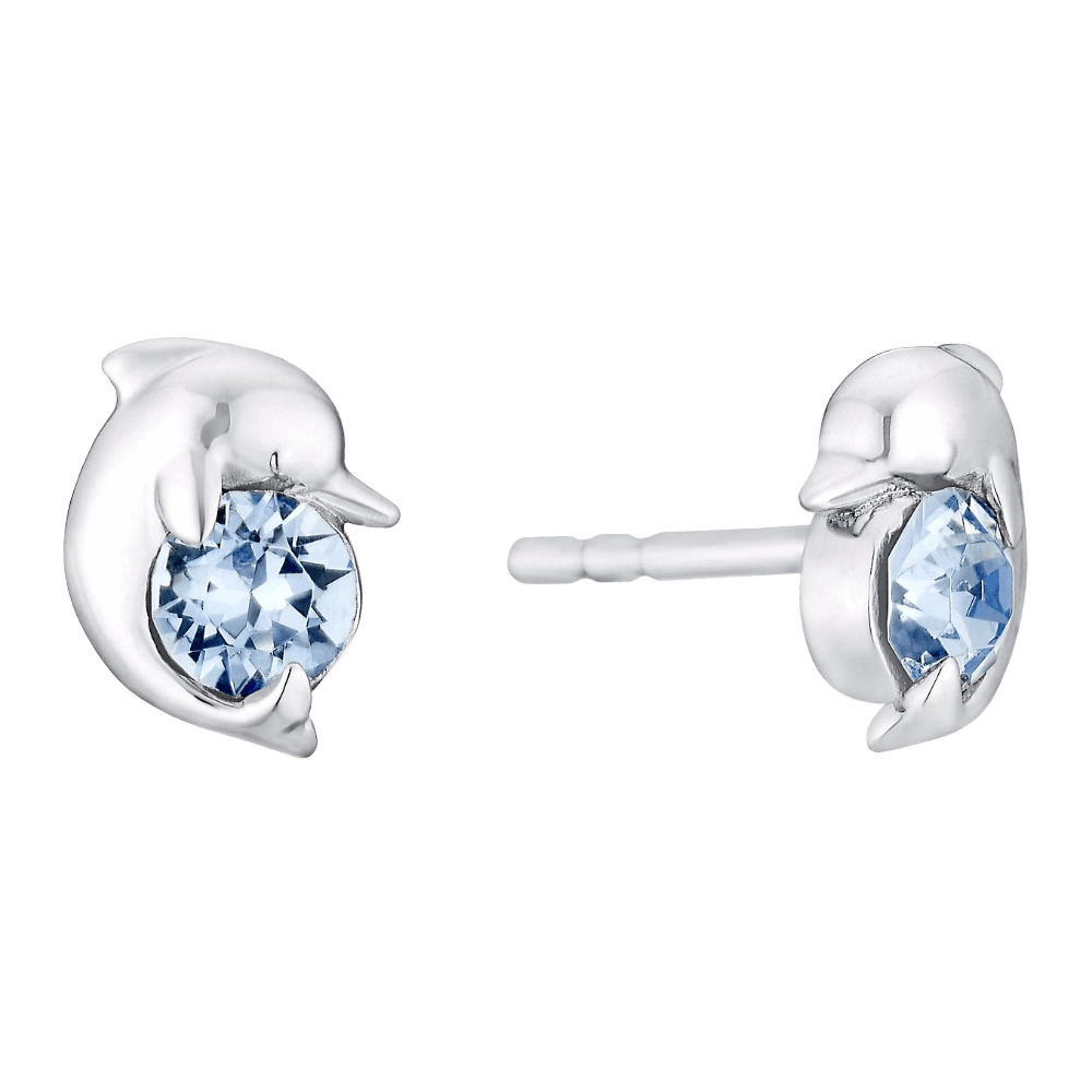Children's Silver & Blue Swarovski Crystal Dolphin Earrings_01