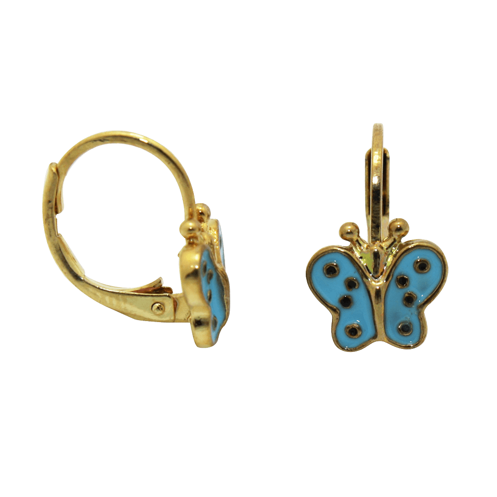 Junior Jewels 18k Yellow Gold Overlay Enamel Butterfly Leverback Earrings_01