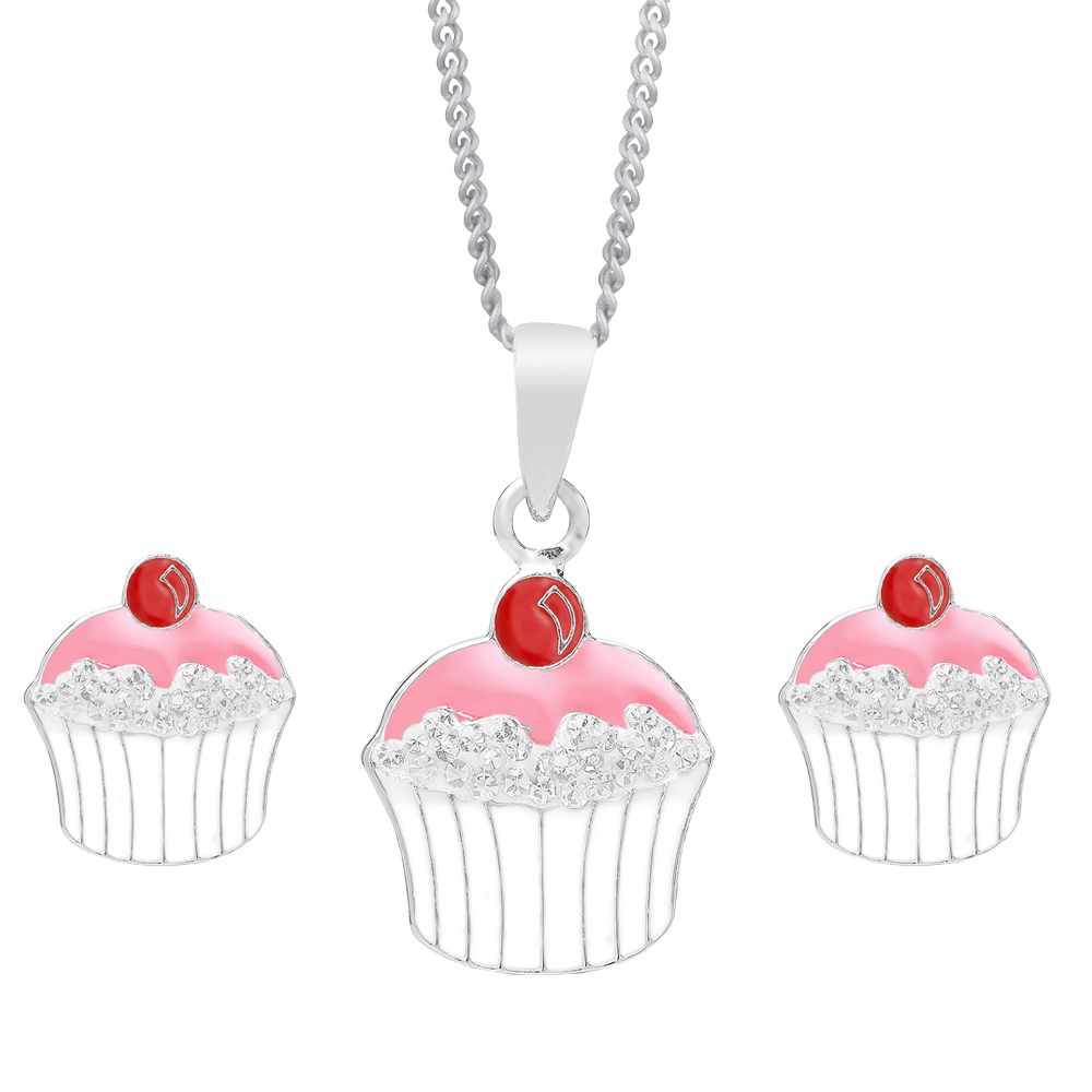 Molly and Emma Sterling Silver and Crystal Cupcake Necklace and Stud Earrings Set_03