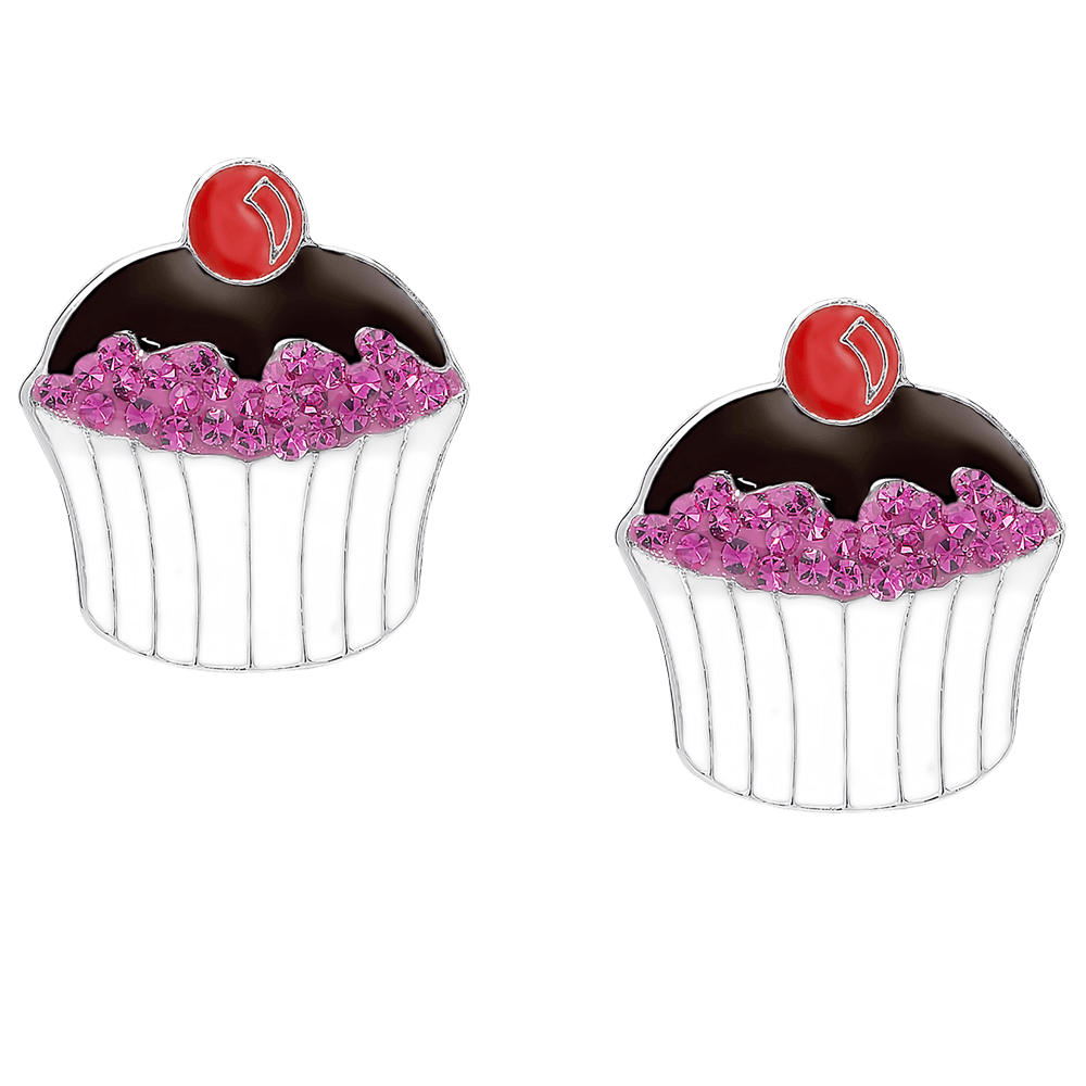 Molly and Emma Sterling Silver and Crystal Cupcake Necklace and Stud Earrings Set_04