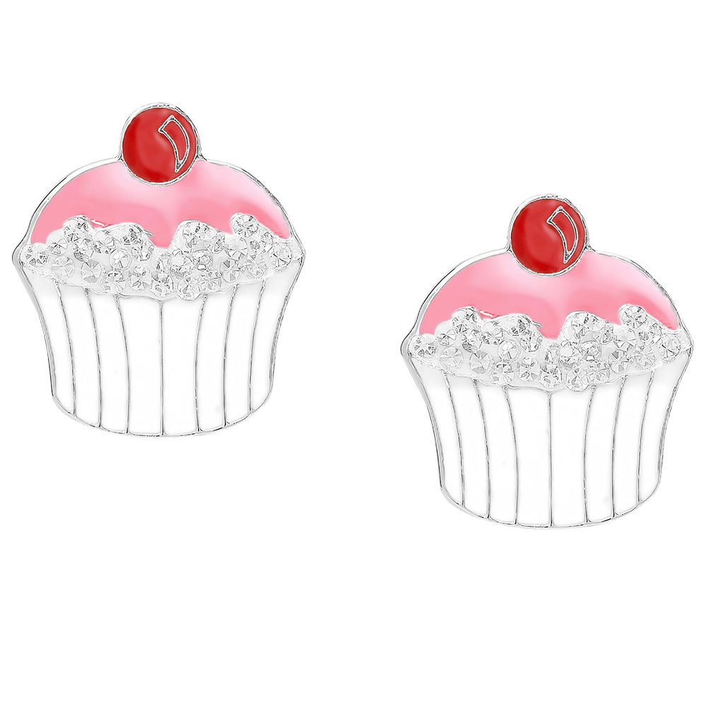 Molly and Emma Sterling Silver and Crystal Cupcake Necklace and Stud Earrings Set_06