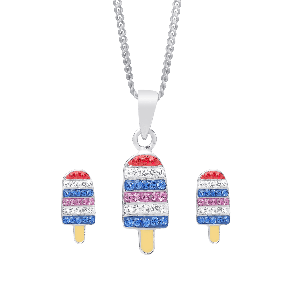 Molly and Emma Sterling Silver and Crystal Ice Cream 2 Necklace and Stud Earrings Set_01