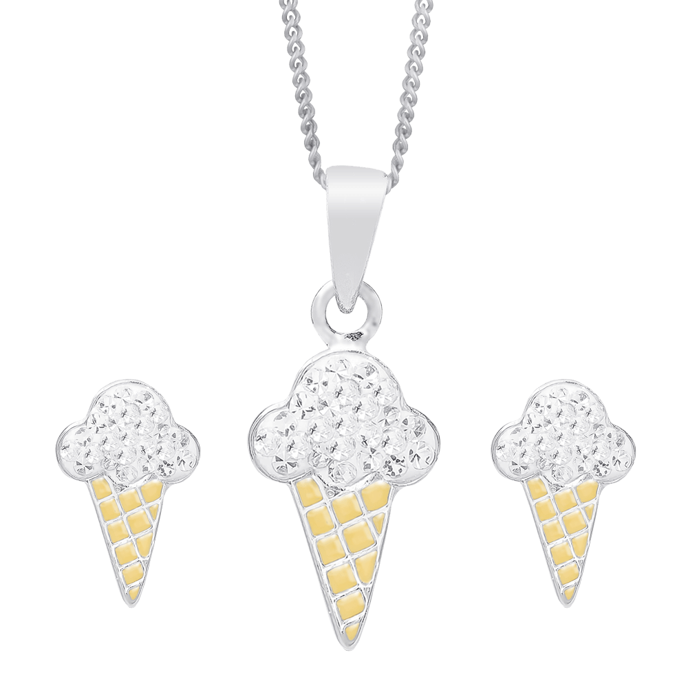 Molly and Emma Sterling Silver and Crystal Ice Cream Necklace and Stud Earrings Set_01