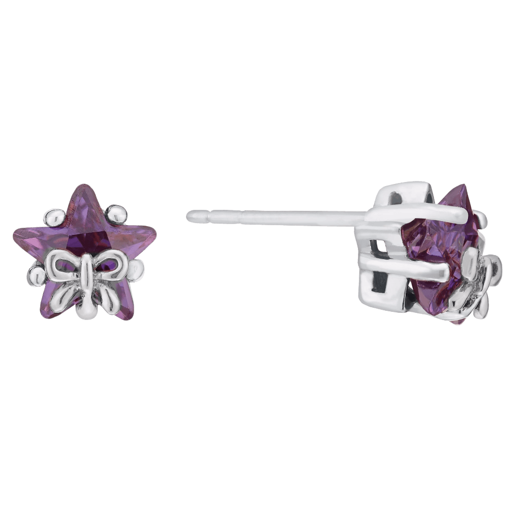 Silver Children's Star & Bow Cubic Zirconia Earrings_01