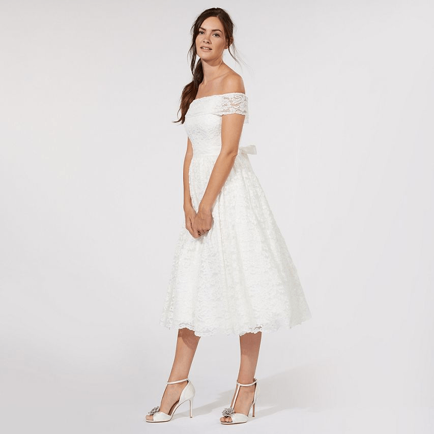 Debut Ivory Lace 'Eternity' Bardot Neck Wedding Dress (4)
