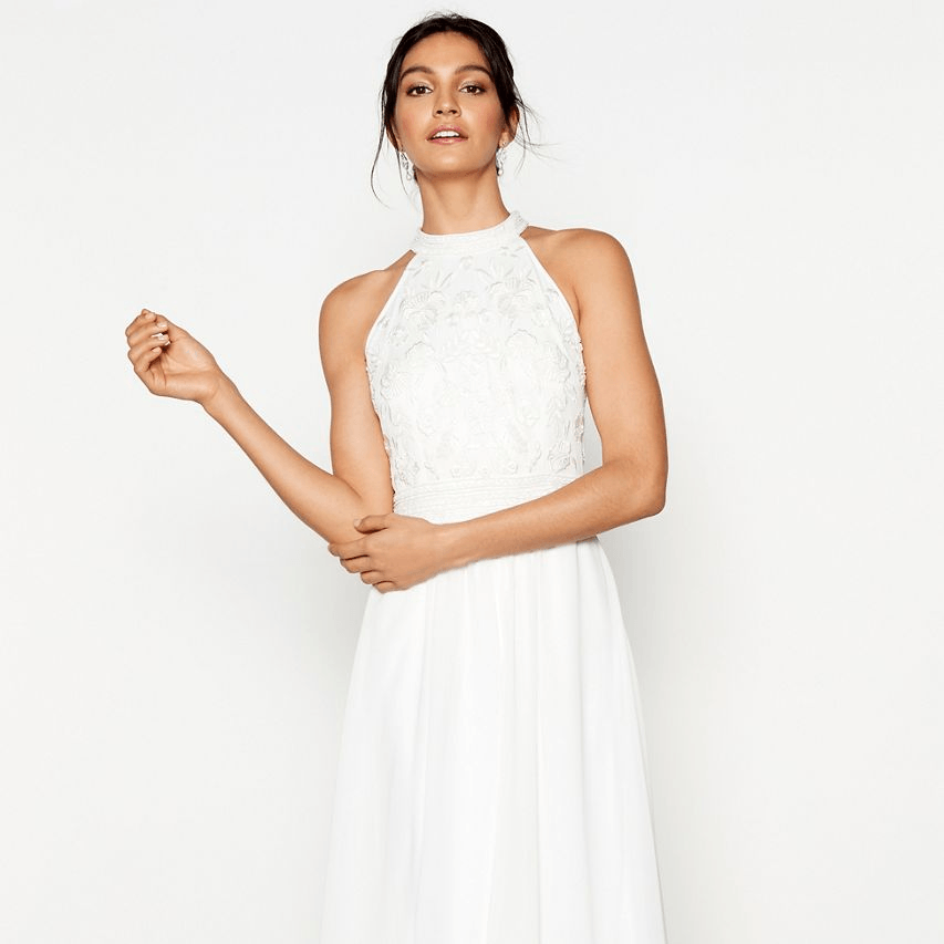 Women Debut - Ivory chiffon embroidered Eden sleeveless wedding dress Halterneck (1)