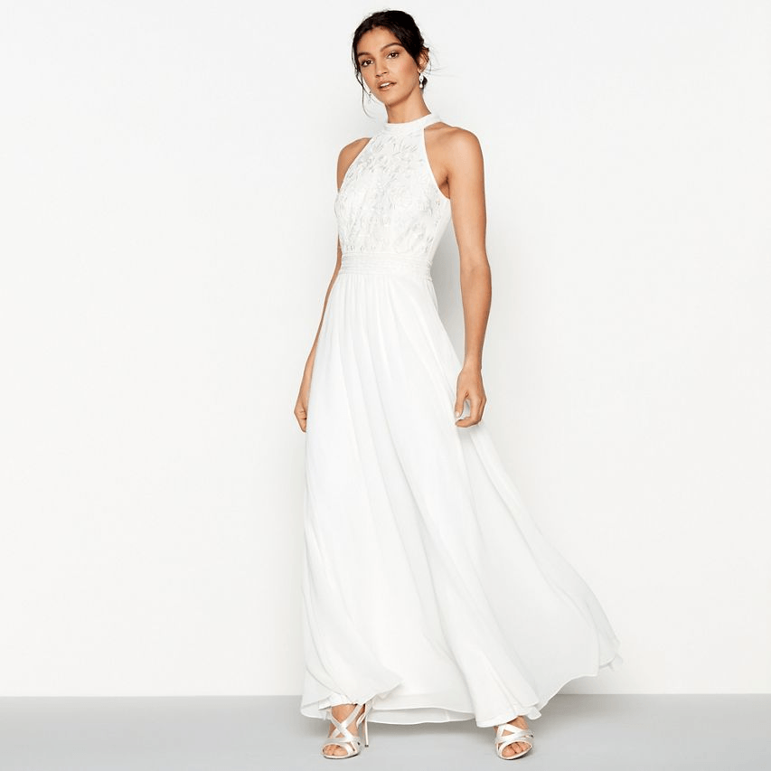 Women Debut - Ivory chiffon embroidered Eden sleeveless wedding dress Halterneck (2)