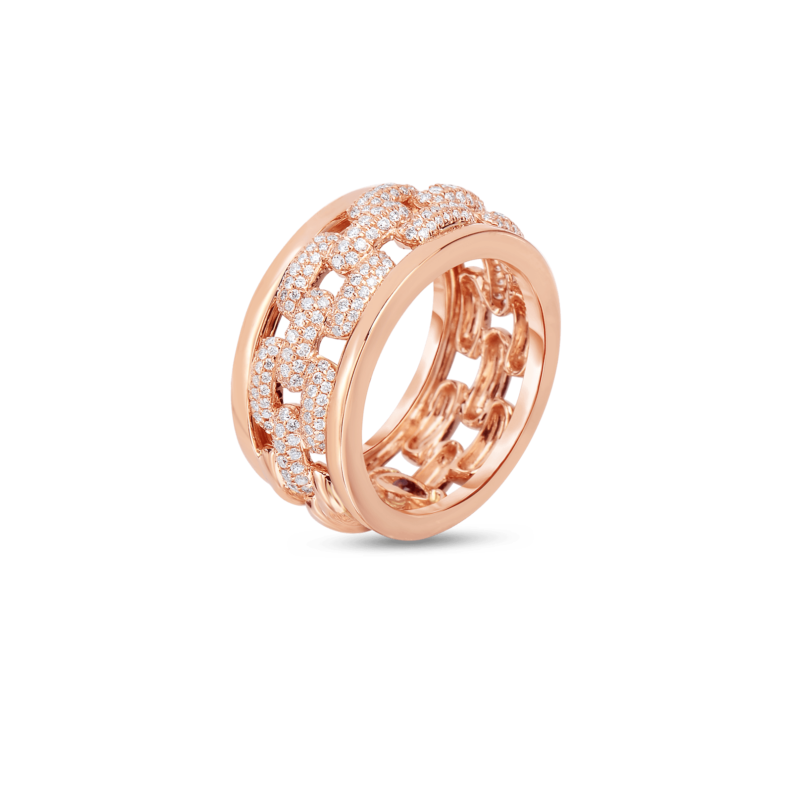 18K Rose Gold Chain Pattern Ring With Diamonds