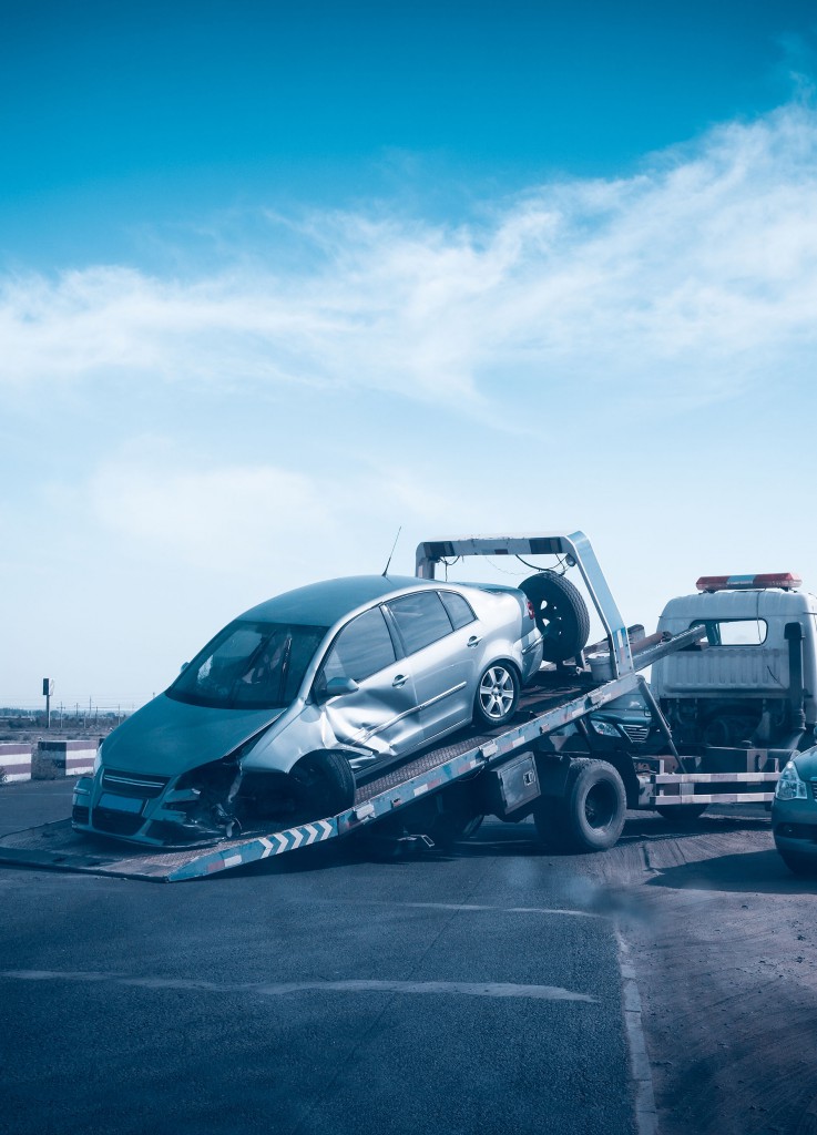 accident car on the tow truck