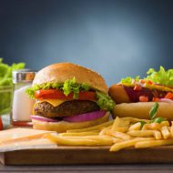 fast food hamburger,  hot dog menu with burger, french fries, tomato ,cola and many more