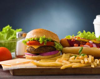 fast food hamburger,  hot dog menu with burger, french fries, tomato ,cola and many more