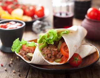 tortilla wraps with meat and vegetables