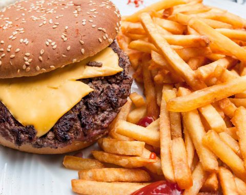 Cheese burger - American cheese burger with fresh salad